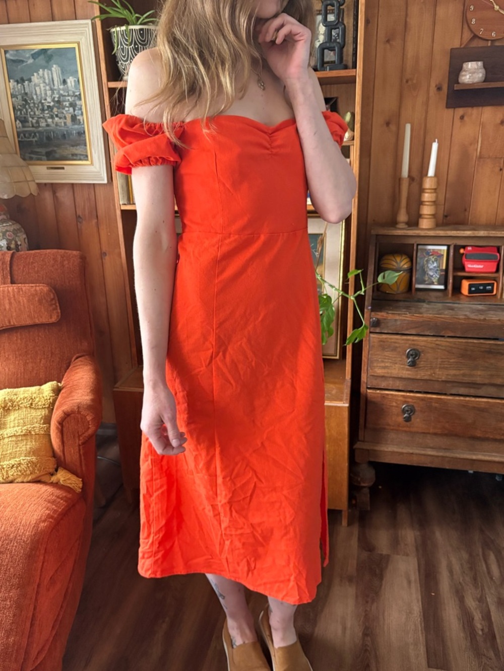 Hunter & Brown Orange Linen Blend Dress M NWT